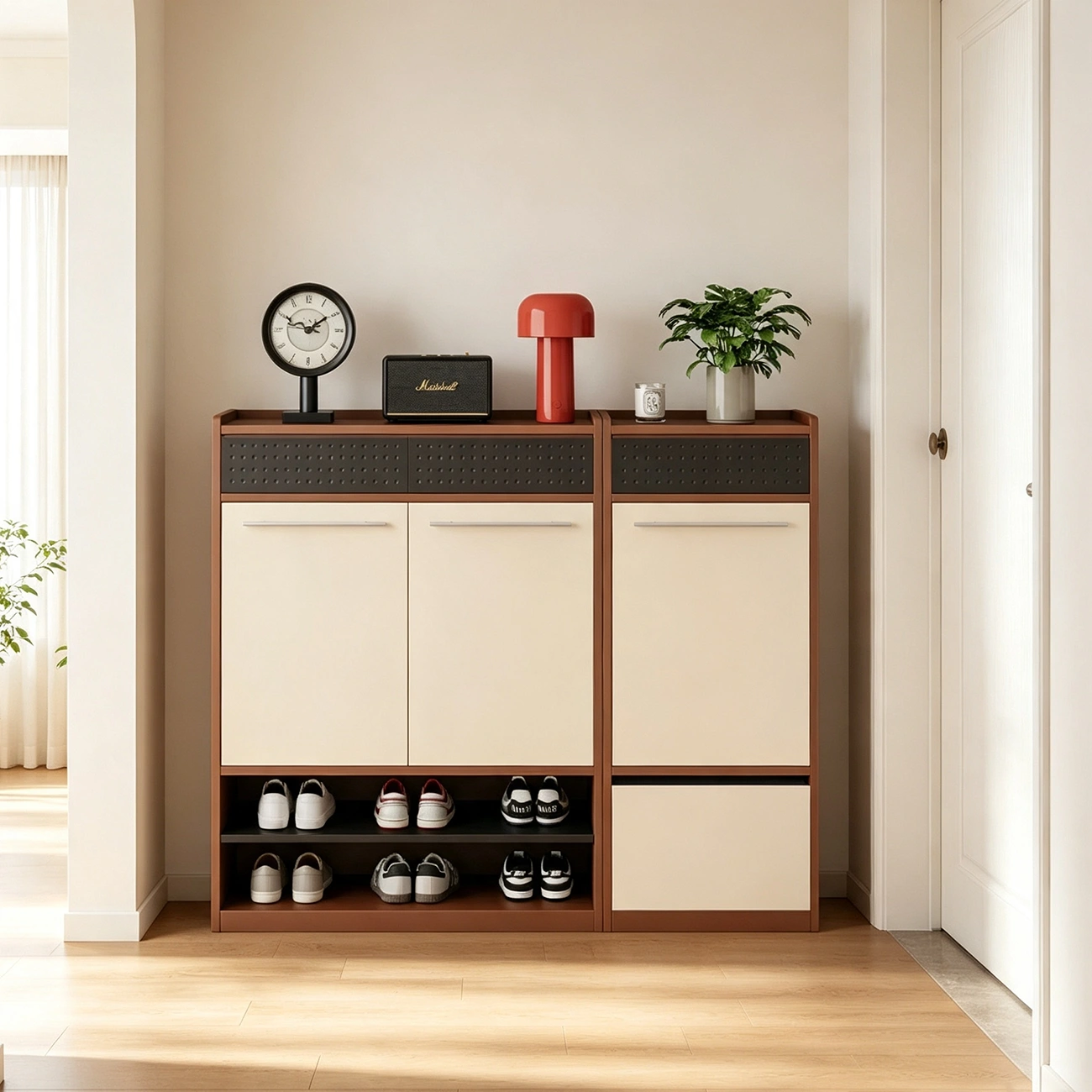 Modern Wooden Entryway Shoe Storage Cabinet With Magnetic Back Panel Image - 9 | homeyfad