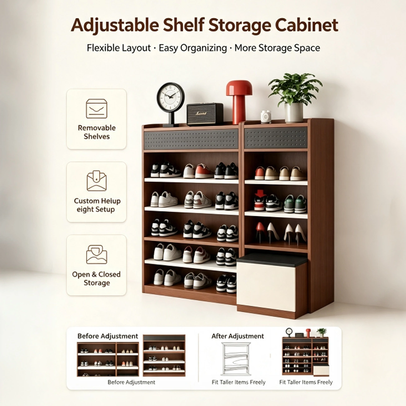 Modern Wooden Entryway Shoe Storage Cabinet With Magnetic Back Panel Image - 4 | homeyfad
