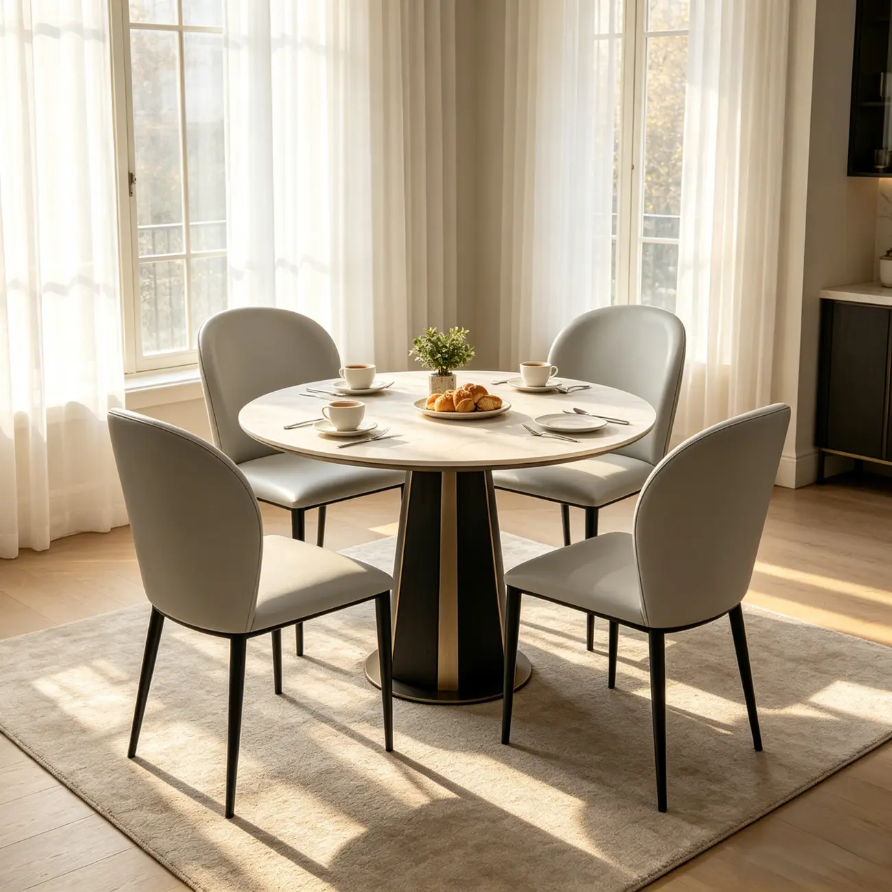 Modern Faux Leather Upholstered Curved Back Dining Chairs Set of 2 Image - 3 | homeyfad