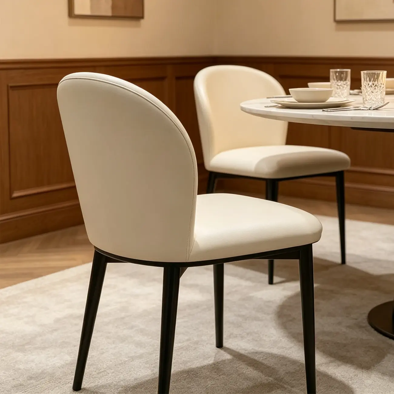 Modern Faux Leather Upholstered Curved Back Dining Chairs Set of 2 Image - 6 | homeyfad