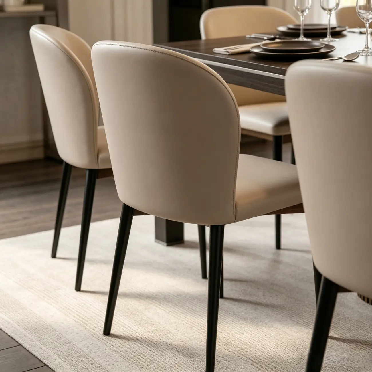 Modern Faux Leather Upholstered Curved Back Dining Chairs Set of 2 Image - 8 | homeyfad