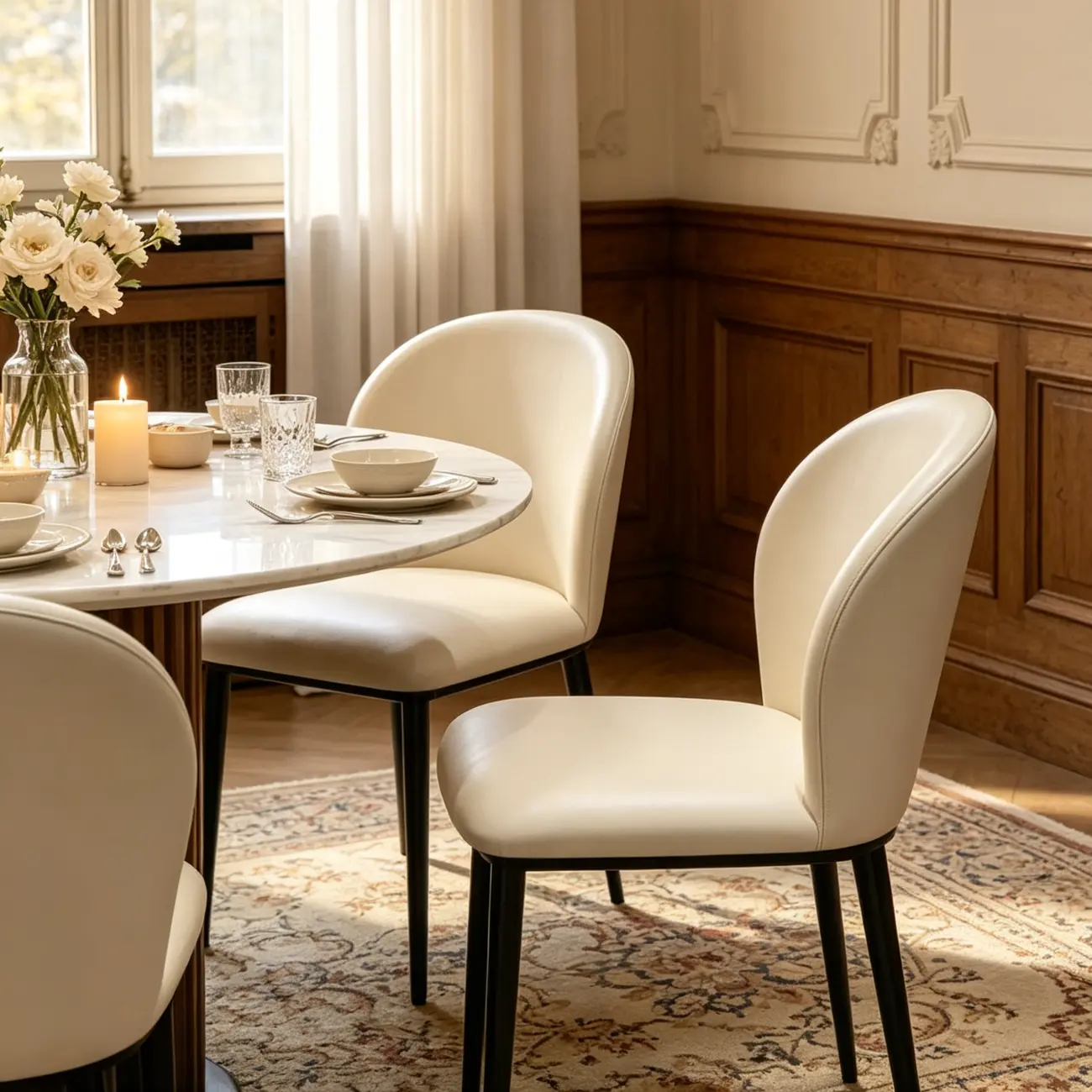 Modern Faux Leather Upholstered Curved Back Dining Chairs Set of 2 Image - 5 | homeyfad