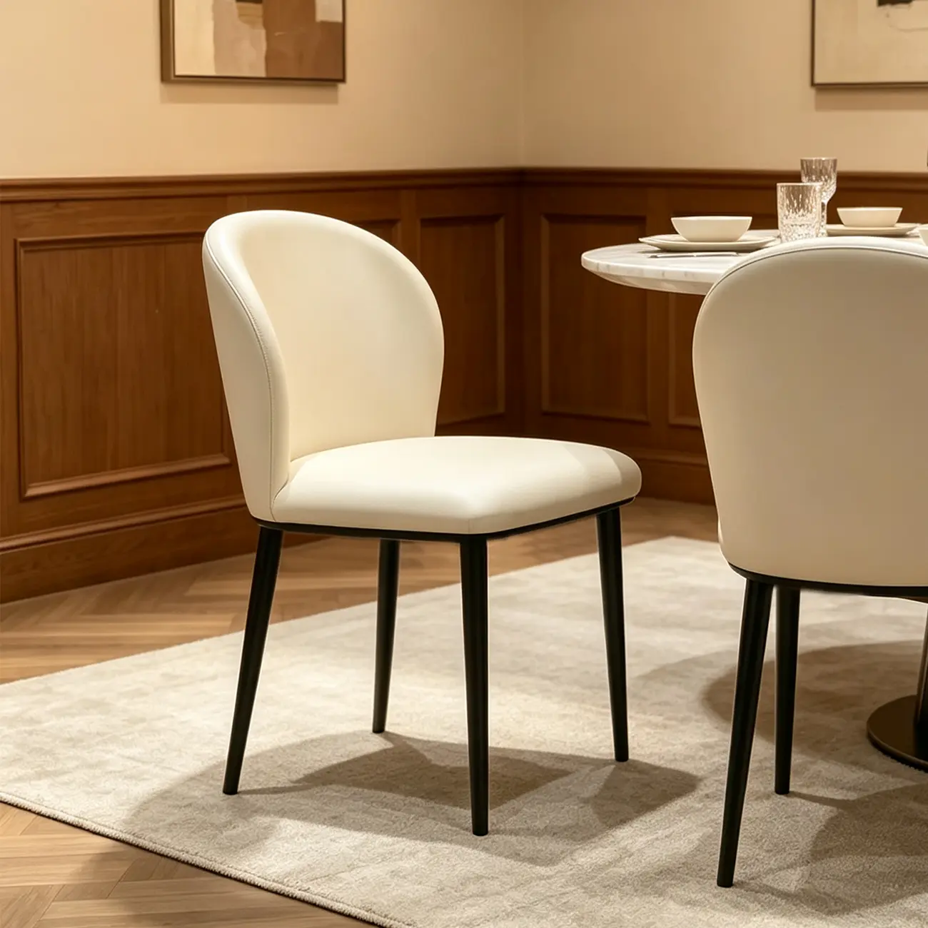 Modern Faux Leather Upholstered Curved Back Dining Chairs Set of 2 Image - 1 | homeyfad