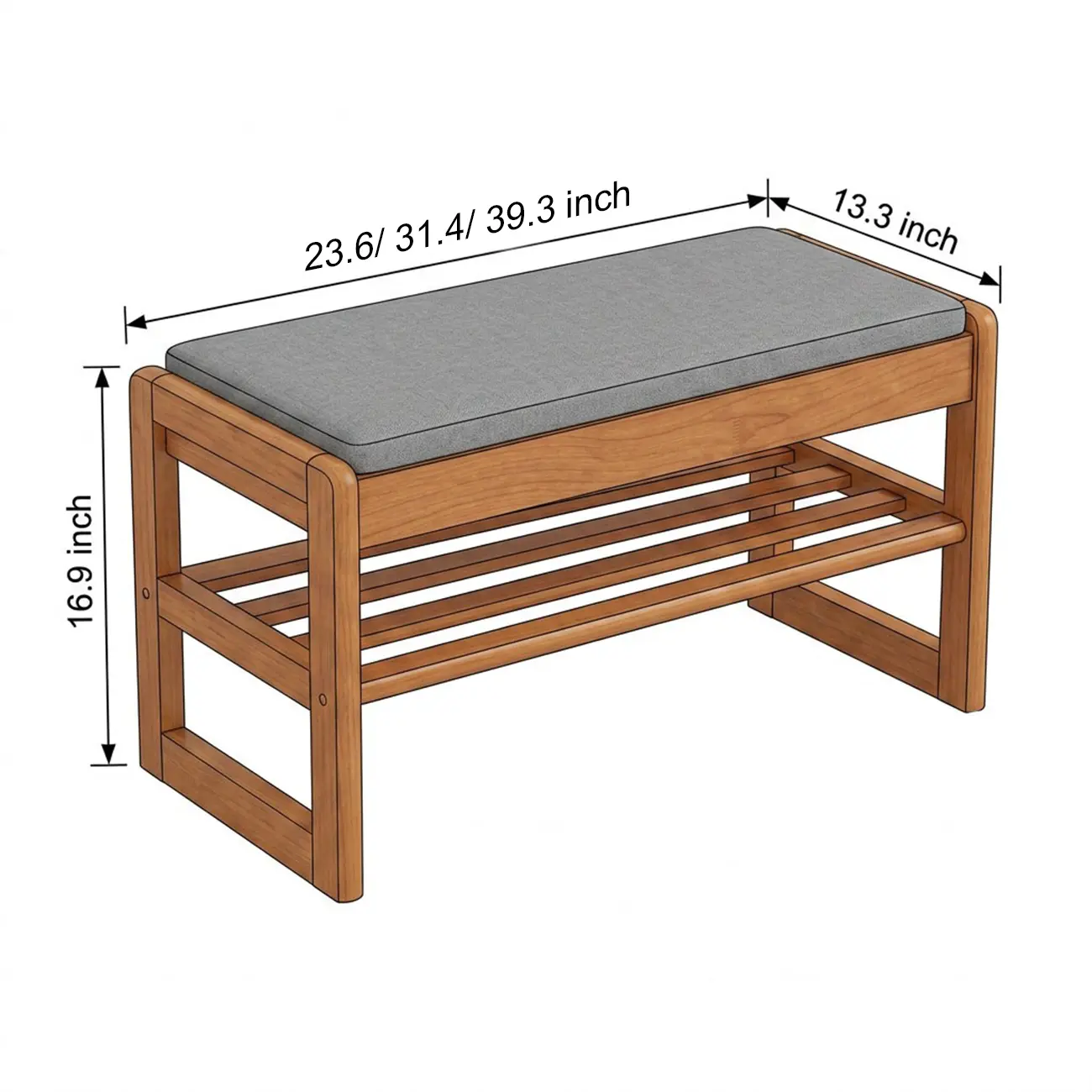 Scandinavian Solid Wood 2-Tier Shoe Bench with Hidden Storage Seat #size | homeyfad