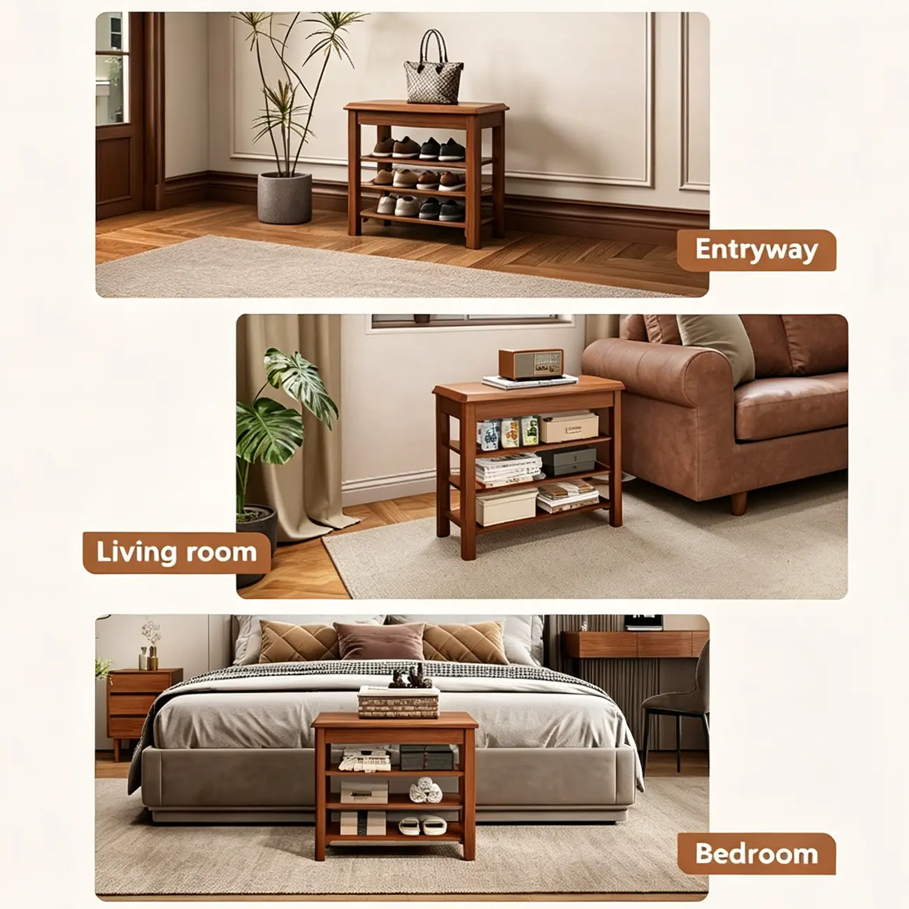 Mid-Century Modern Solid Wood Multi-Tier Shoe Rack for Entryway Image - 12 | homeyfad