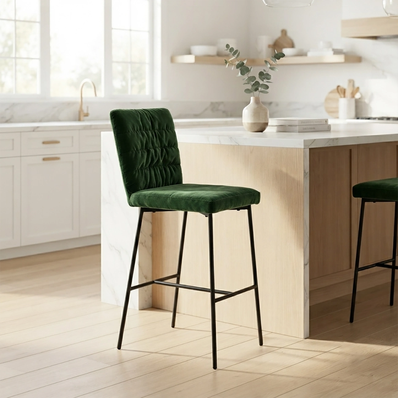 Glam Chenille Fabric Upholstered Mid Back 29.5"H Bar Stools For Kitchen Image - 9 | homeyfad