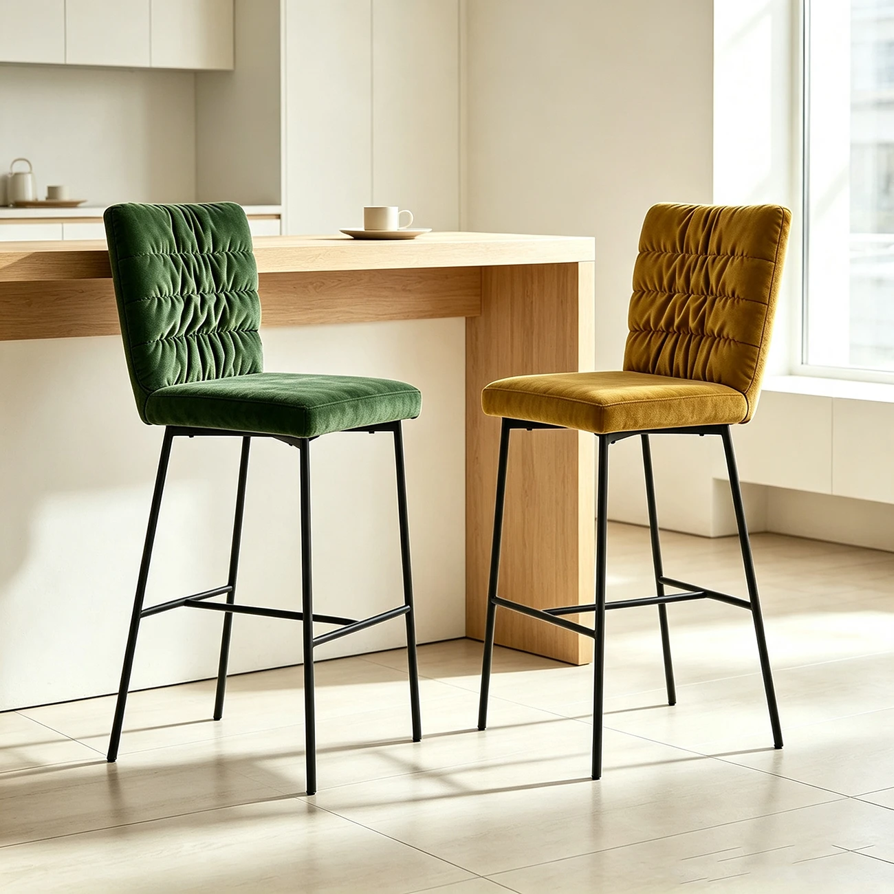 Glam Chenille Fabric Upholstered Mid Back 29.5"H Bar Stools For Kitchen Image - 3 | homeyfad