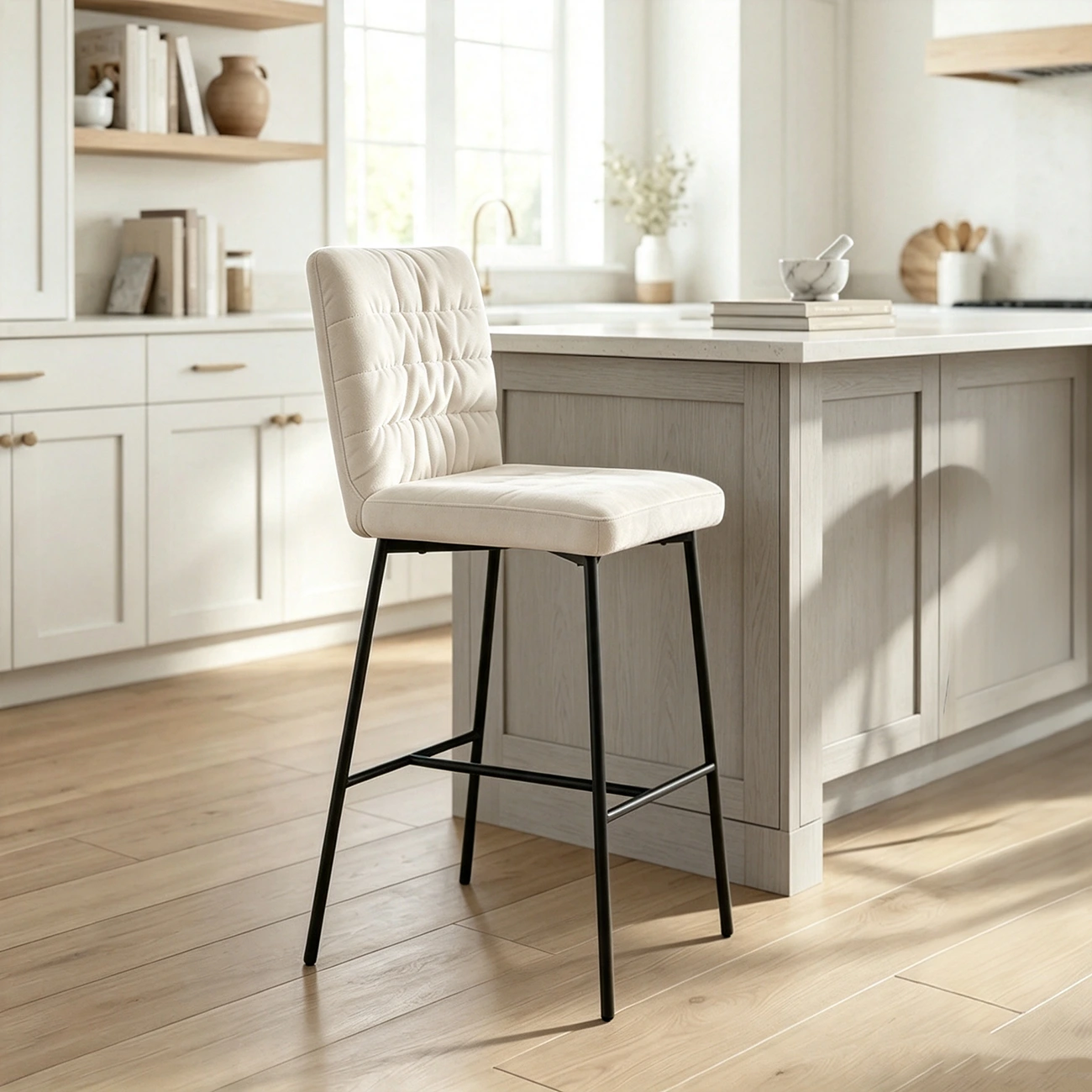 Glam Chenille Fabric Upholstered Mid Back 29.5"H Bar Stools For Kitchen Image - 11 | homeyfad