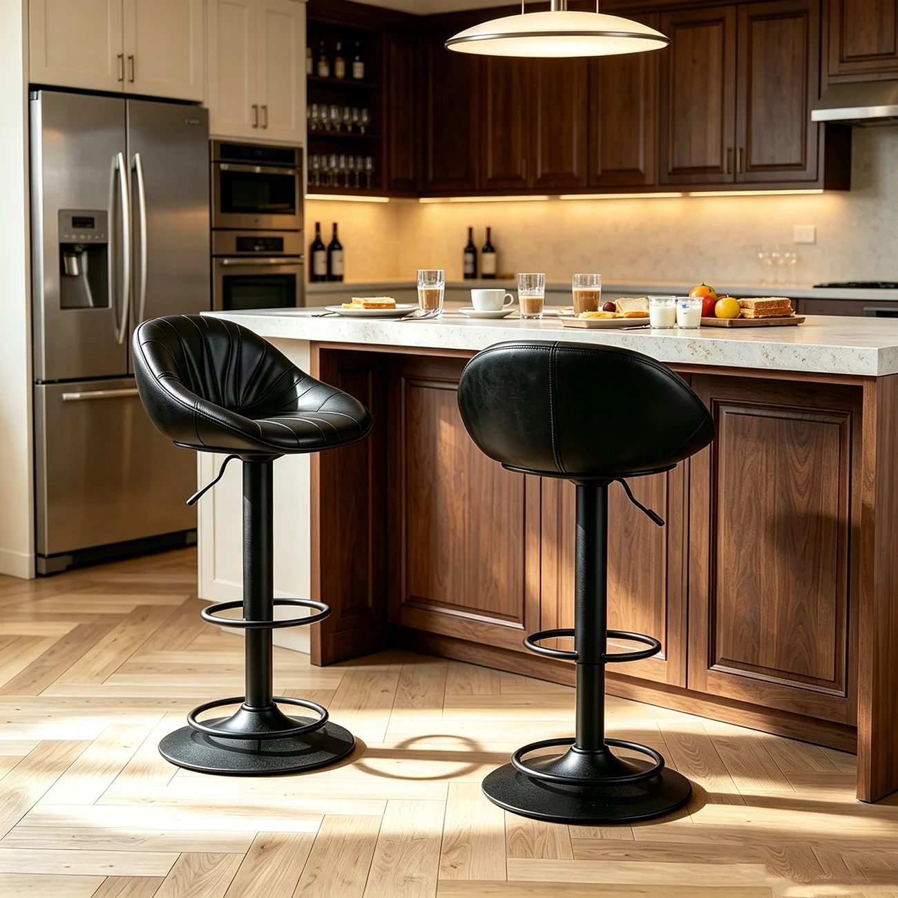 Mid-century Modern Distressed Leather Swivel Bar Stools Adjustable Height Image - 8 | homeyfad