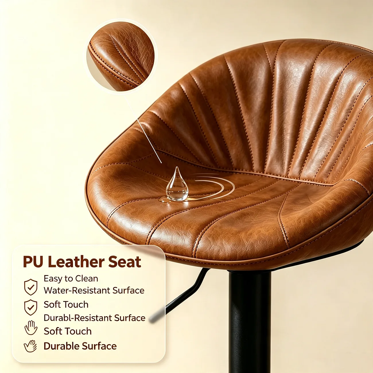 Mid-century Modern Distressed Leather Swivel Bar Stools Adjustable Height Image - 4 | homeyfad