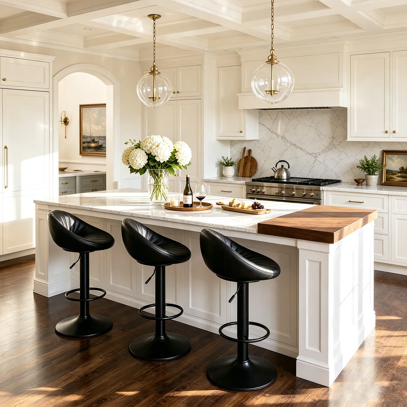 Mid-century Modern Distressed Leather Swivel Bar Stools Adjustable Height Image - 3 | homeyfad