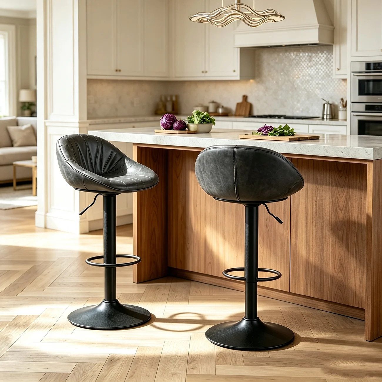 Mid-century Modern Distressed Leather Swivel Bar Stools Adjustable Height Image - 10 | homeyfad