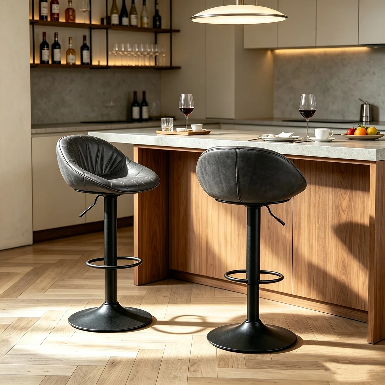 Mid-century Modern Distressed Leather Swivel Bar Stools Adjustable Height Image - 12 | homeyfad