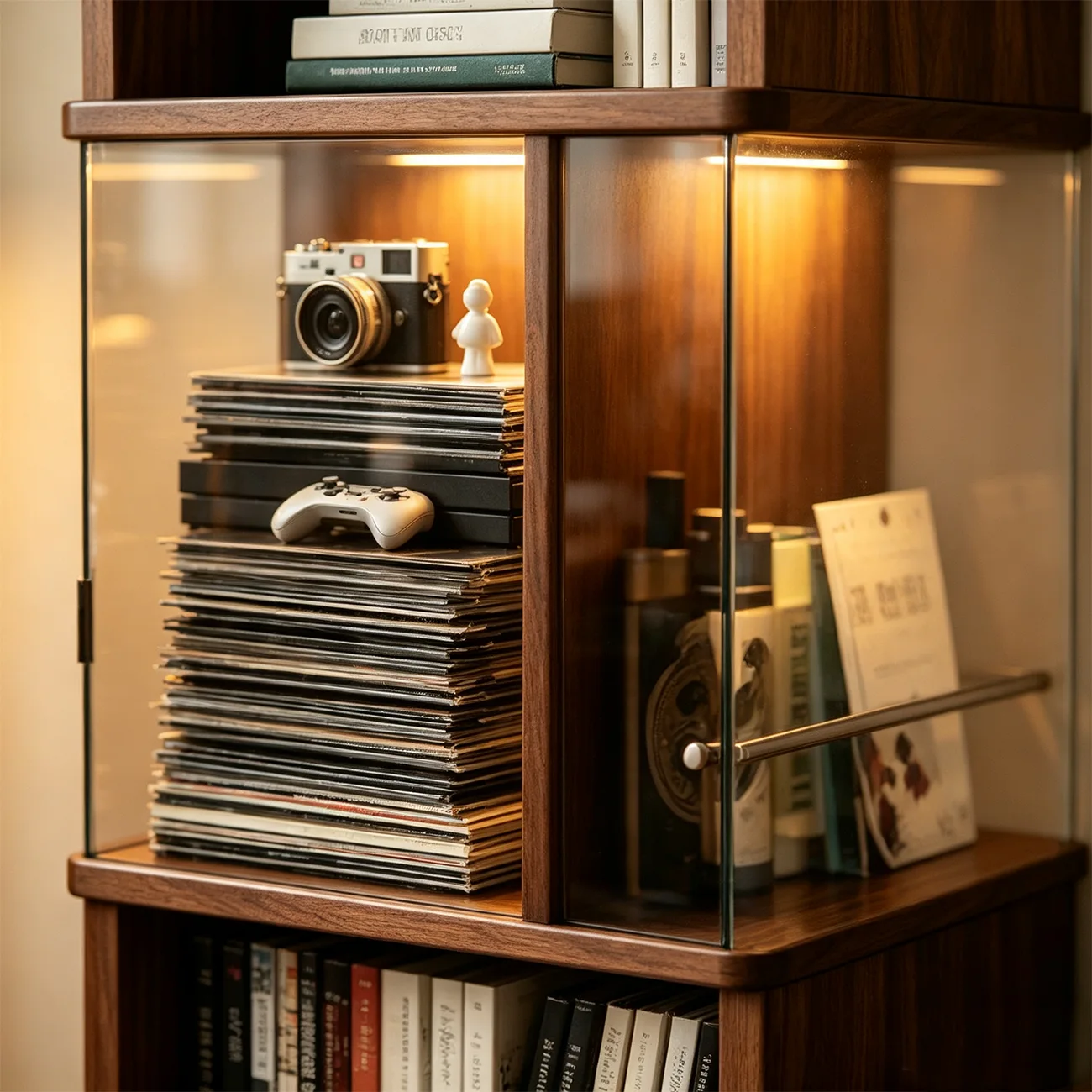 Mid-Century Modern 360° Rotating Tower Bookshelf with LED Lights Image - 8 | homeyfad