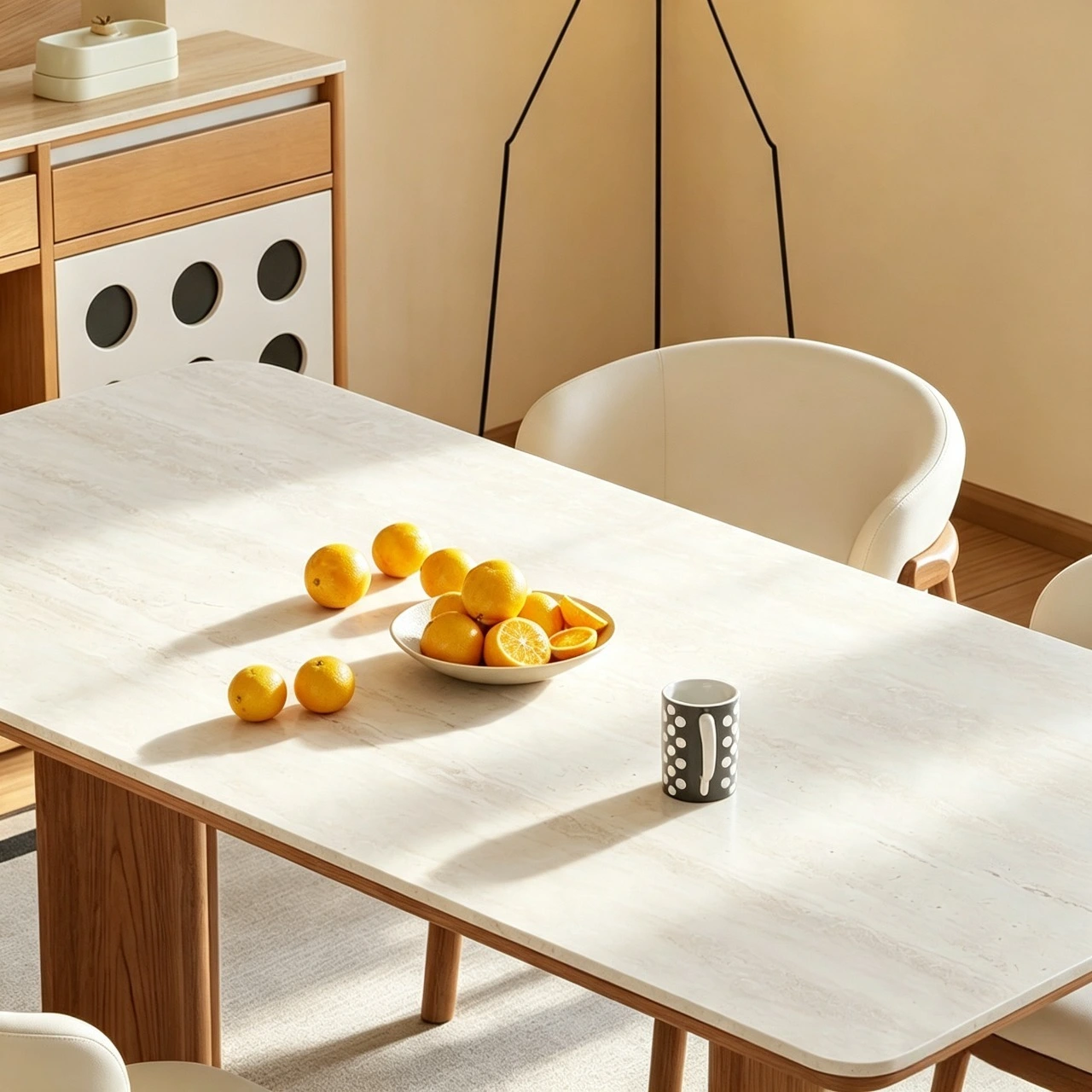 Mid-century Modern Sintered Stone Top Dining Table Solid Wood Base Image - 7 | homeyfad