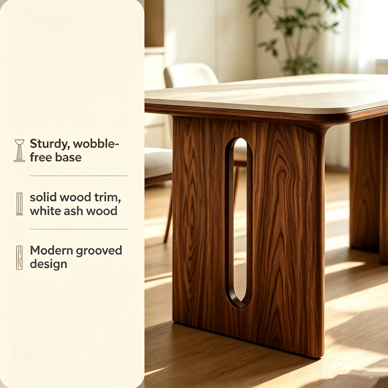 Mid-century Modern Sintered Stone Top Dining Table Solid Wood Base Image - 6 | homeyfad