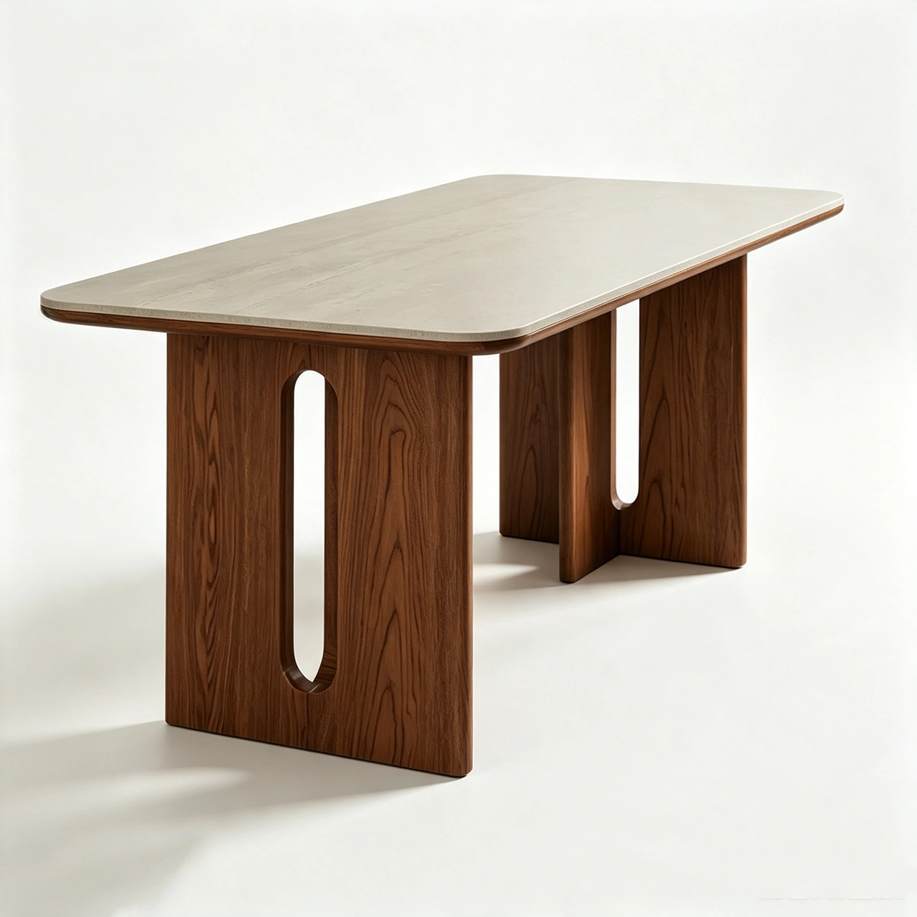 Mid-century Modern Sintered Stone Top Dining Table Solid Wood Base Image - 1 | homeyfad