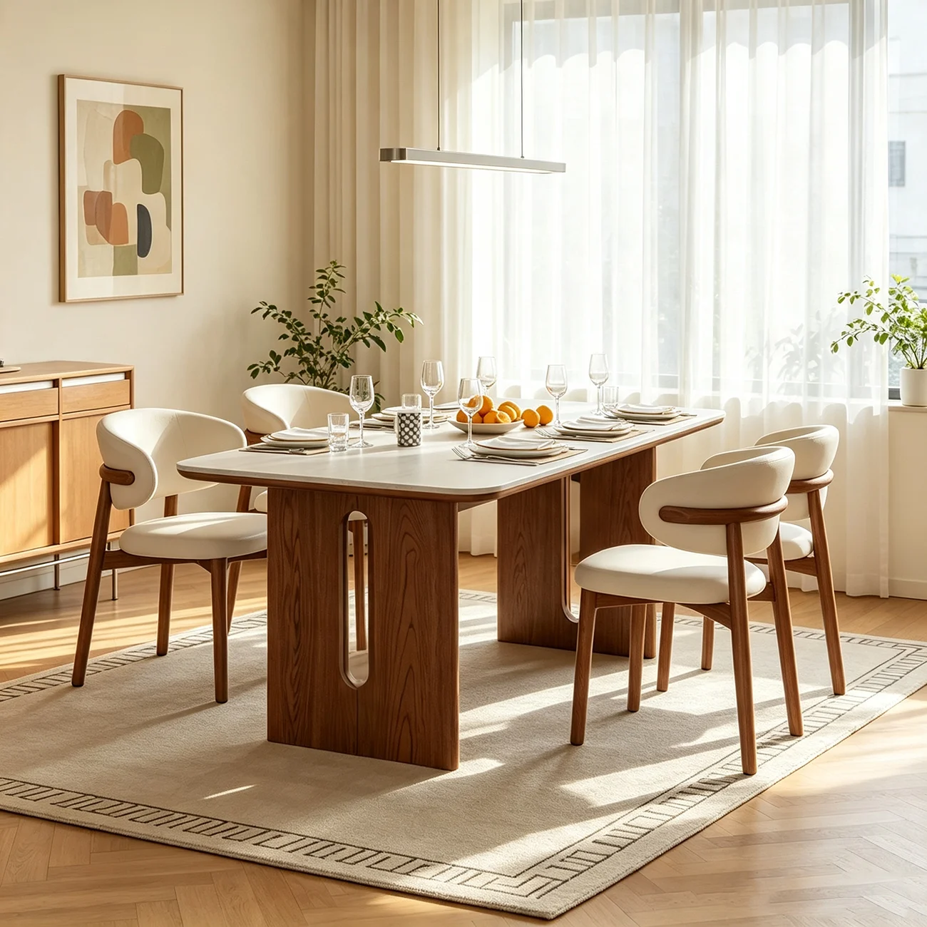 Mid-century Modern Sintered Stone Top Dining Table Solid Wood Base Image - 11 | homeyfad