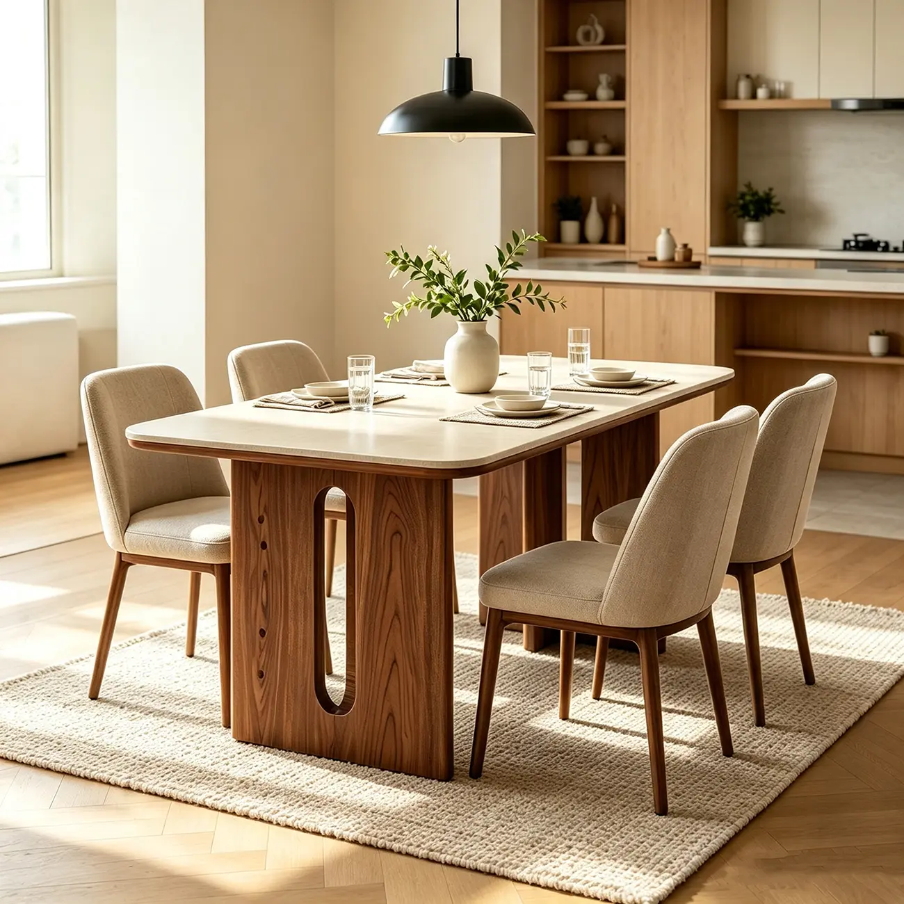 Mid-century Modern Sintered Stone Top Dining Table Solid Wood Base Image - 9 | homeyfad