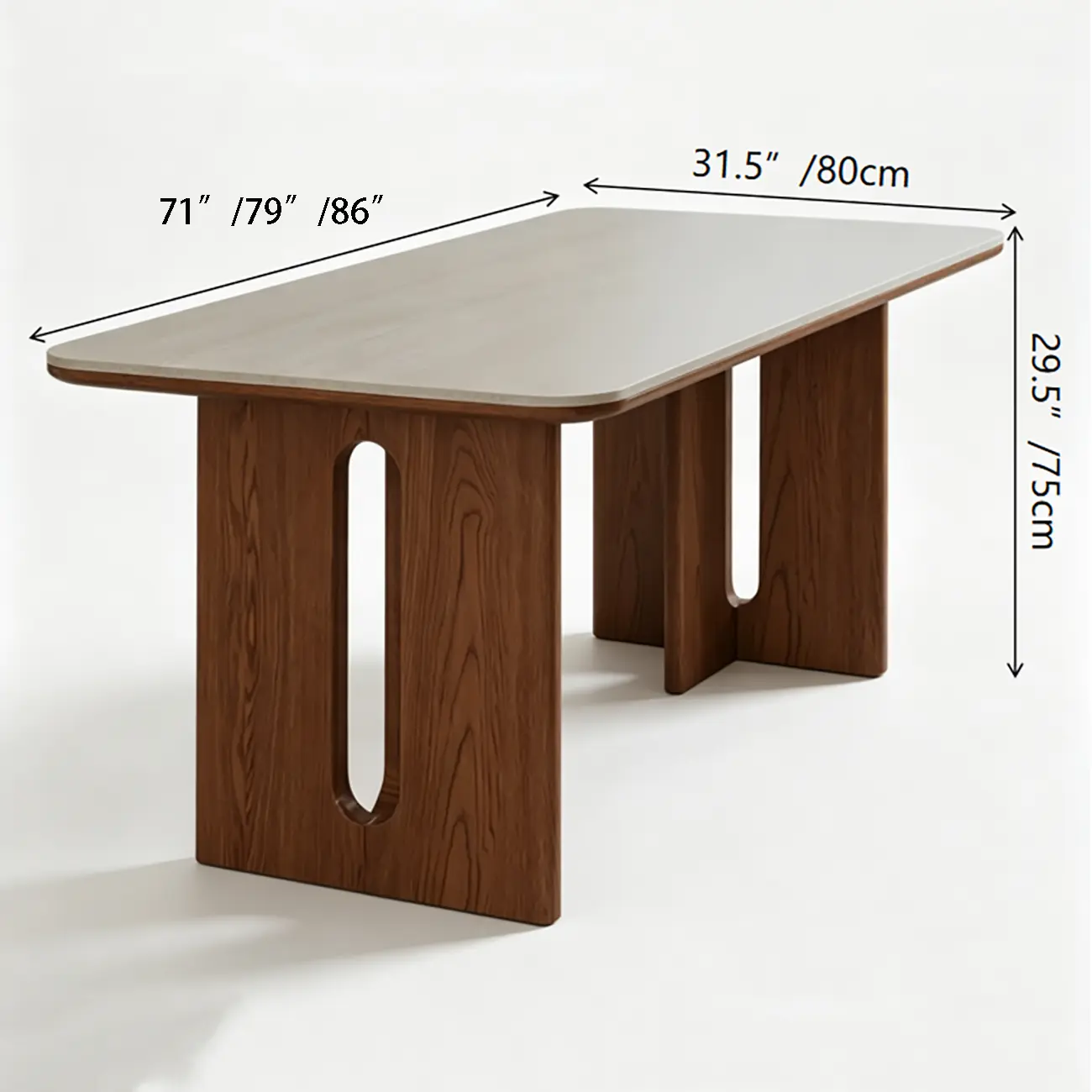 Mid-century Modern Sintered Stone Top Dining Table Solid Wood Base #size | homeyfad