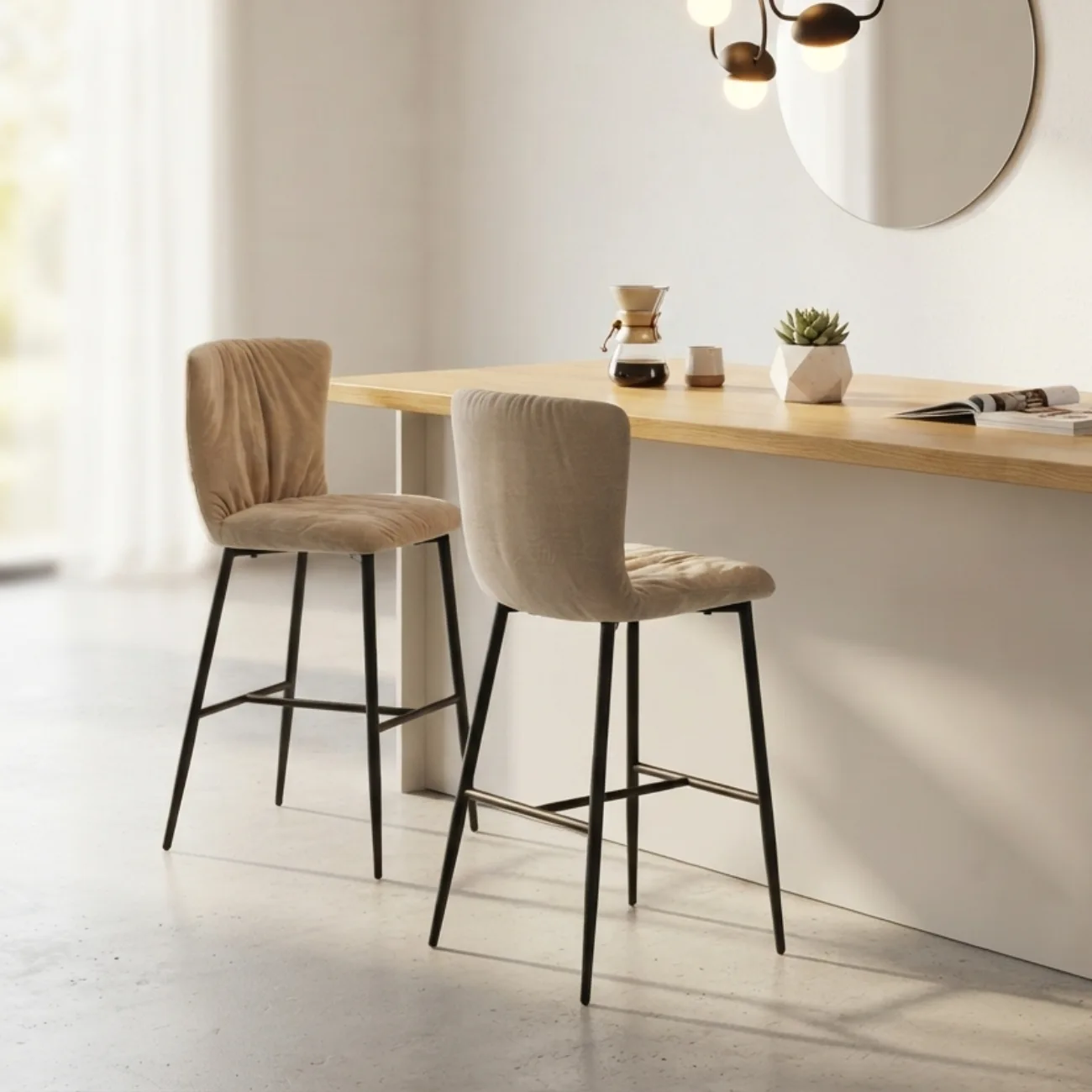 Scandinavian Chenille Upholstered 30" Seat Height Armless Bar Stool Image - 2 | homeyfad