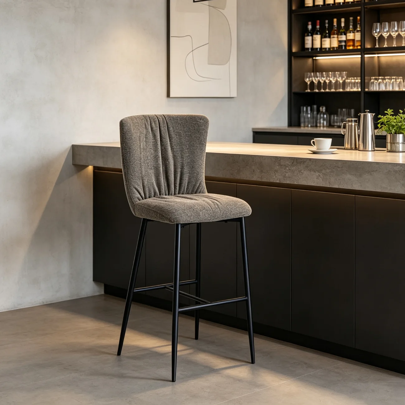Scandinavian Chenille Upholstered 30" Seat Height Armless Bar Stool Image - 4 | homeyfad