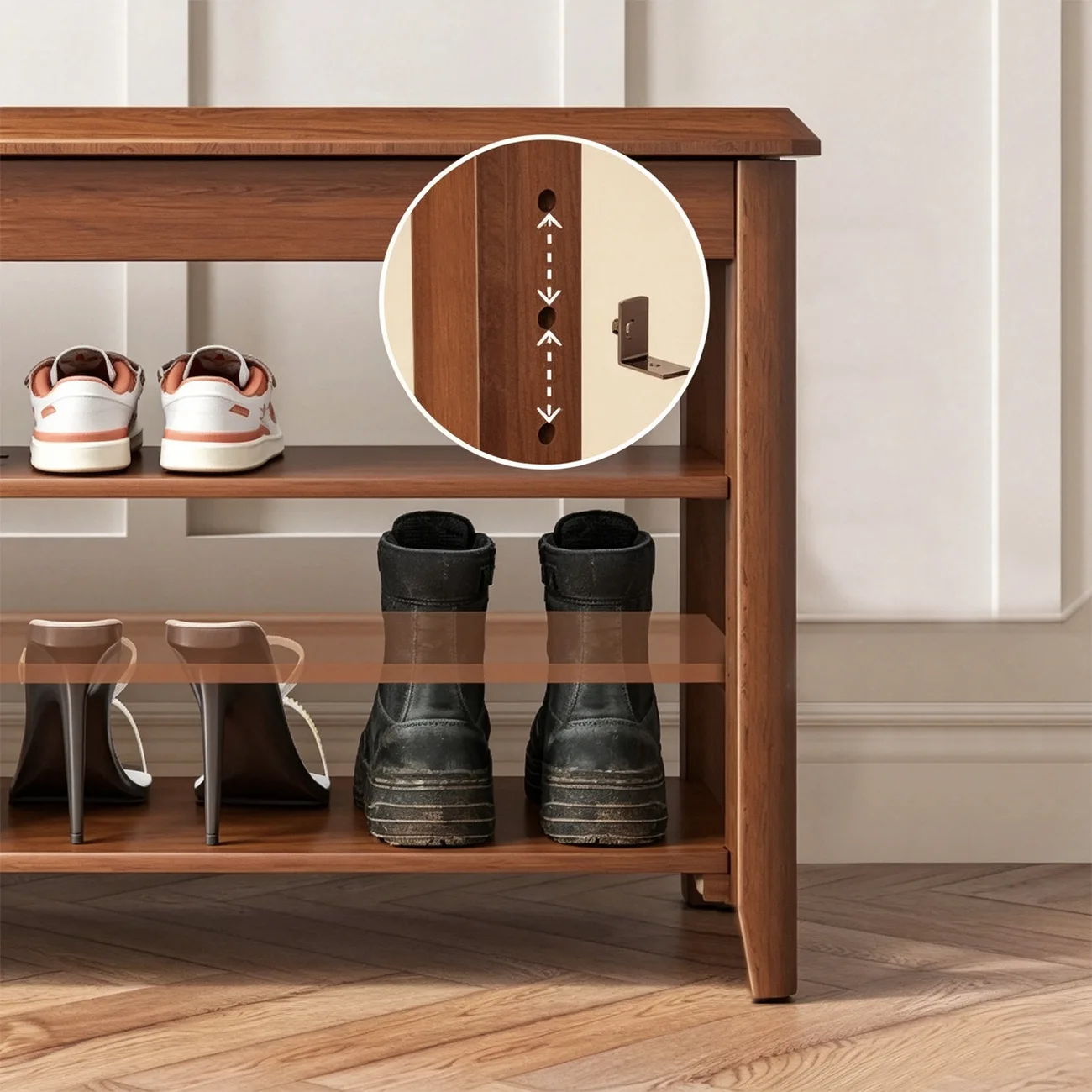 Mid-Century Modern Solid Wood Multi-Tier Shoe Rack for Entryway Image - 8 | homeyfad