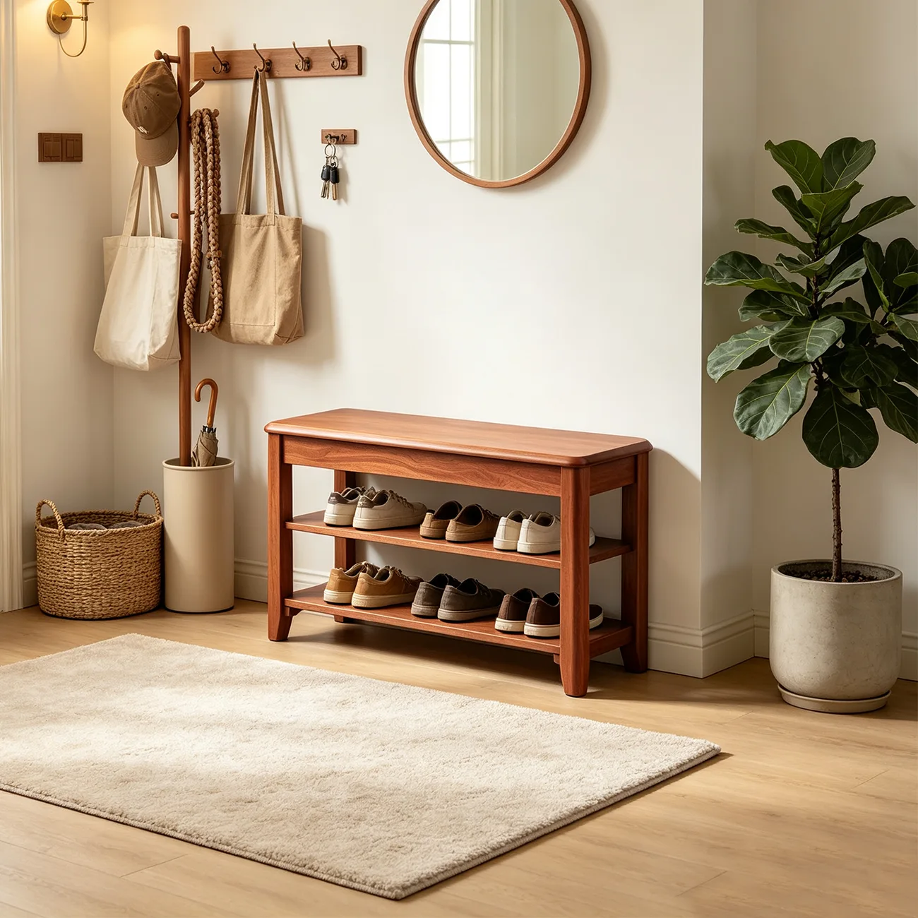 Minimalist Solid Wood Shoe Storage Rack for Entryway Image - 4 | homeyfad