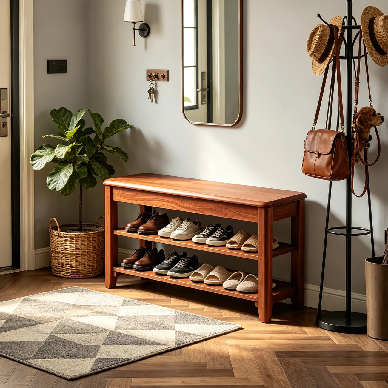 Minimalist Solid Wood Shoe Storage Rack for Entryway Image - 3 | homeyfad