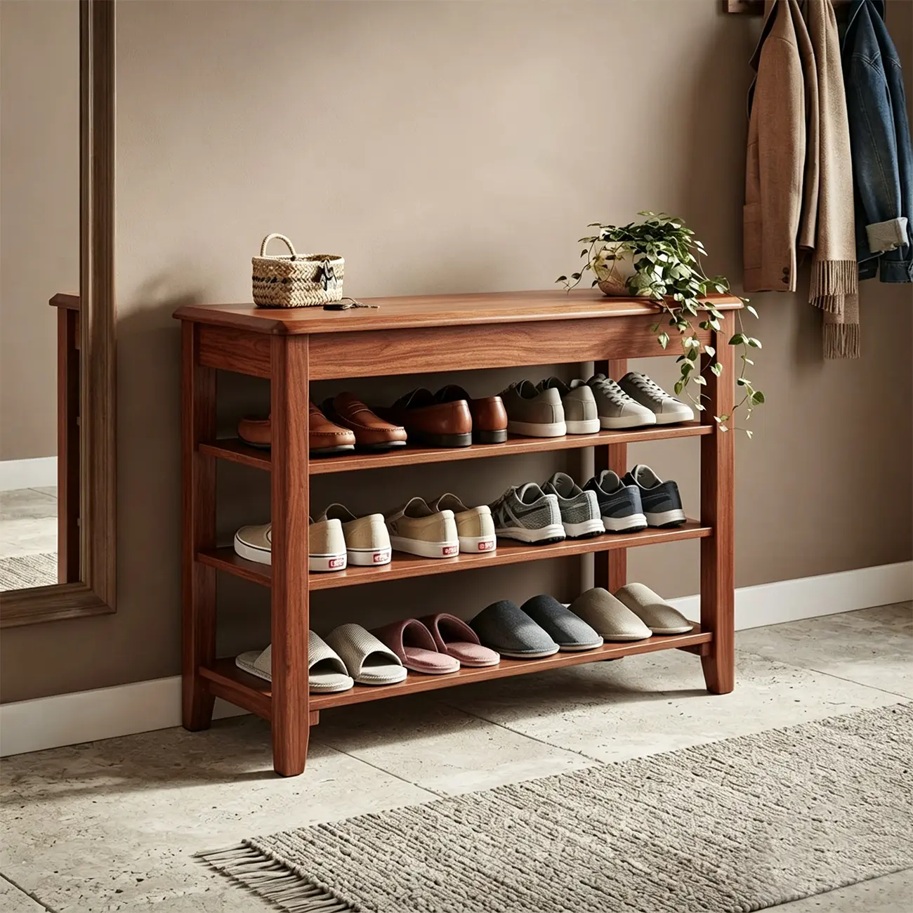 Minimalist Solid Wood Shoe Storage Rack for Entryway Image - 1 | homeyfad
