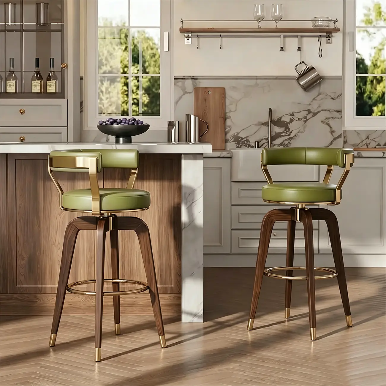 Swivel Mid Century Modern Counter Height Leather Bar Stools Image - 7 | homeyfad