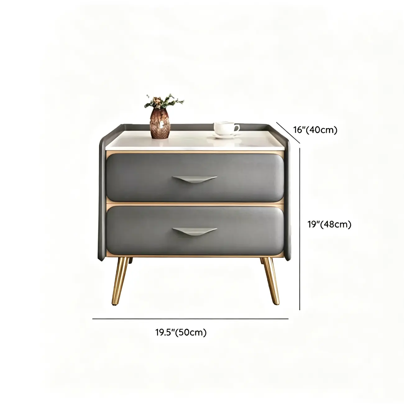 Narrow Faux Leather 2 Drawers Nightstand With Legs Image - 21 | homeyfad