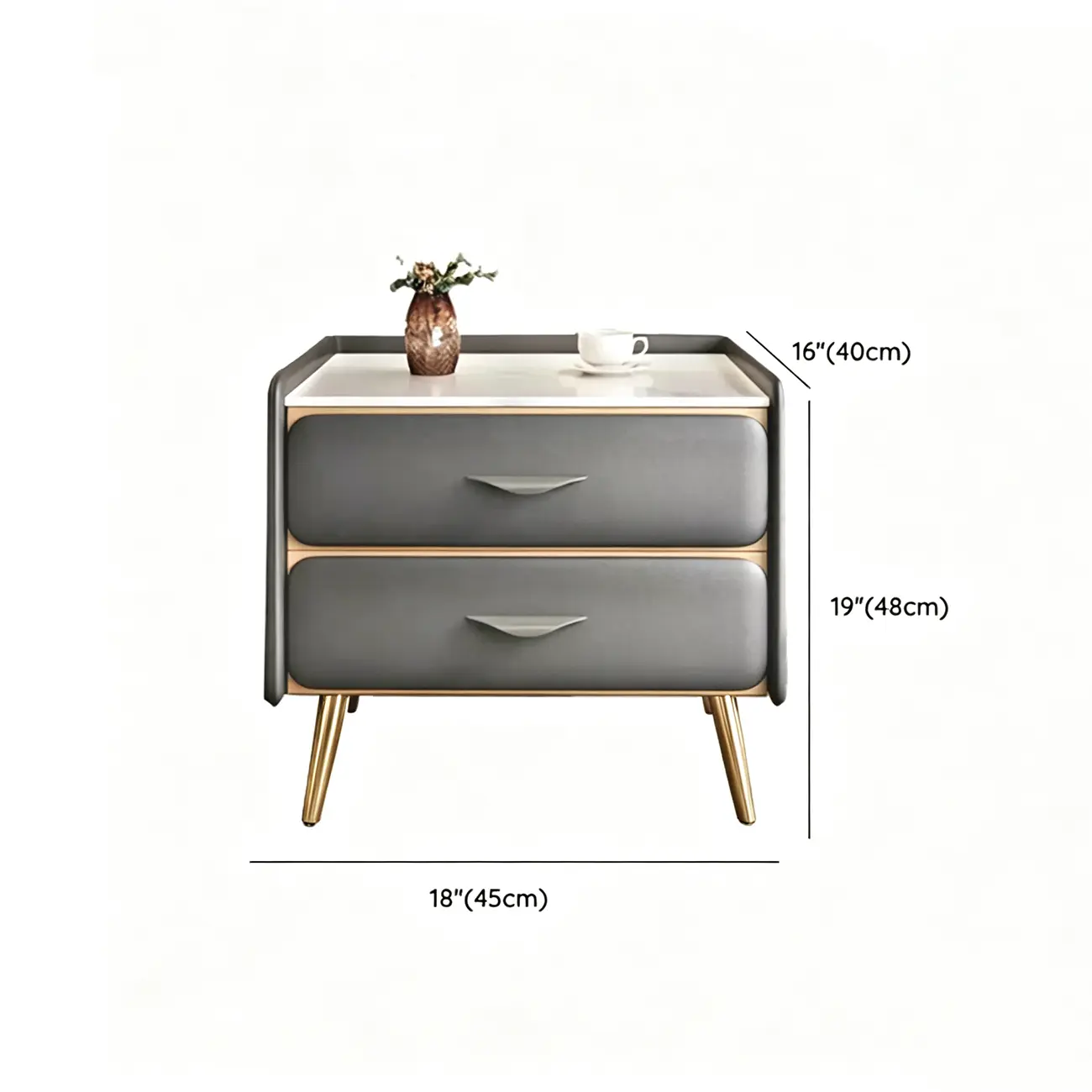 Narrow Faux Leather 2 Drawers Nightstand With Legs Image - 20 | homeyfad