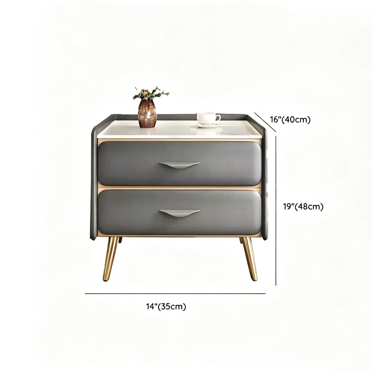 Narrow Faux Leather 2 Drawers Nightstand With Legs Image - 19 | homeyfad