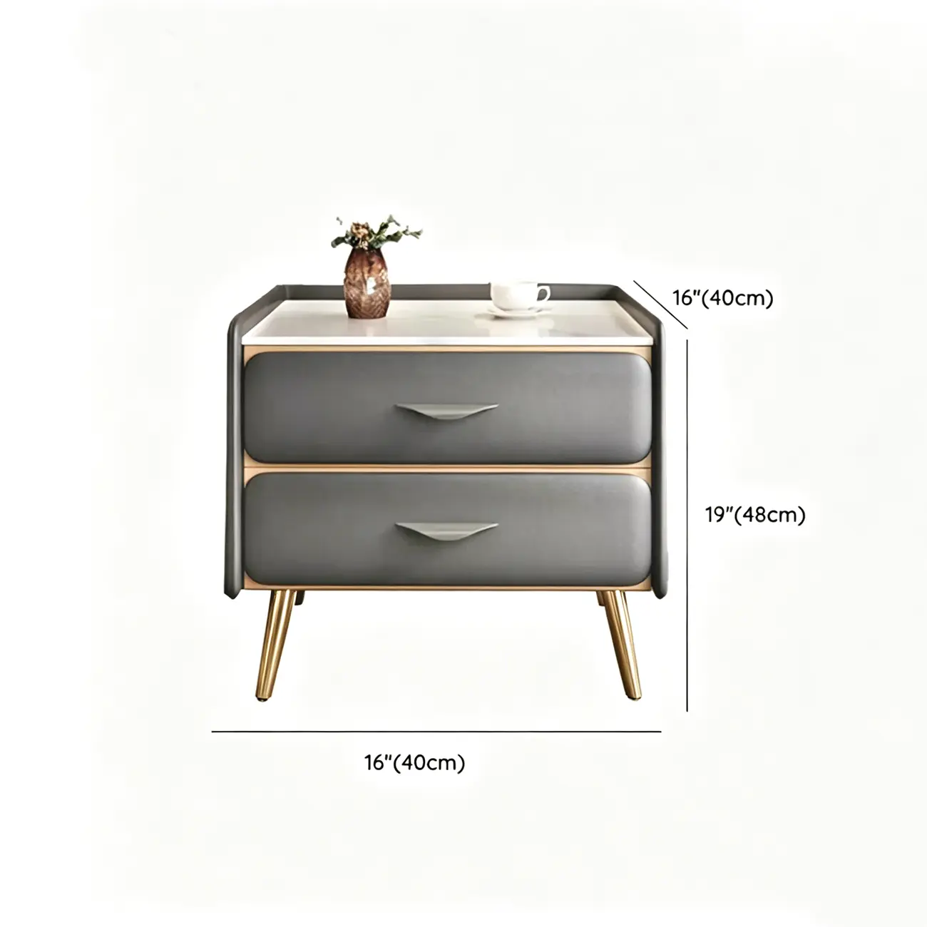 Narrow Faux Leather 2 Drawers Nightstand With Legs Image - 18 | homeyfad