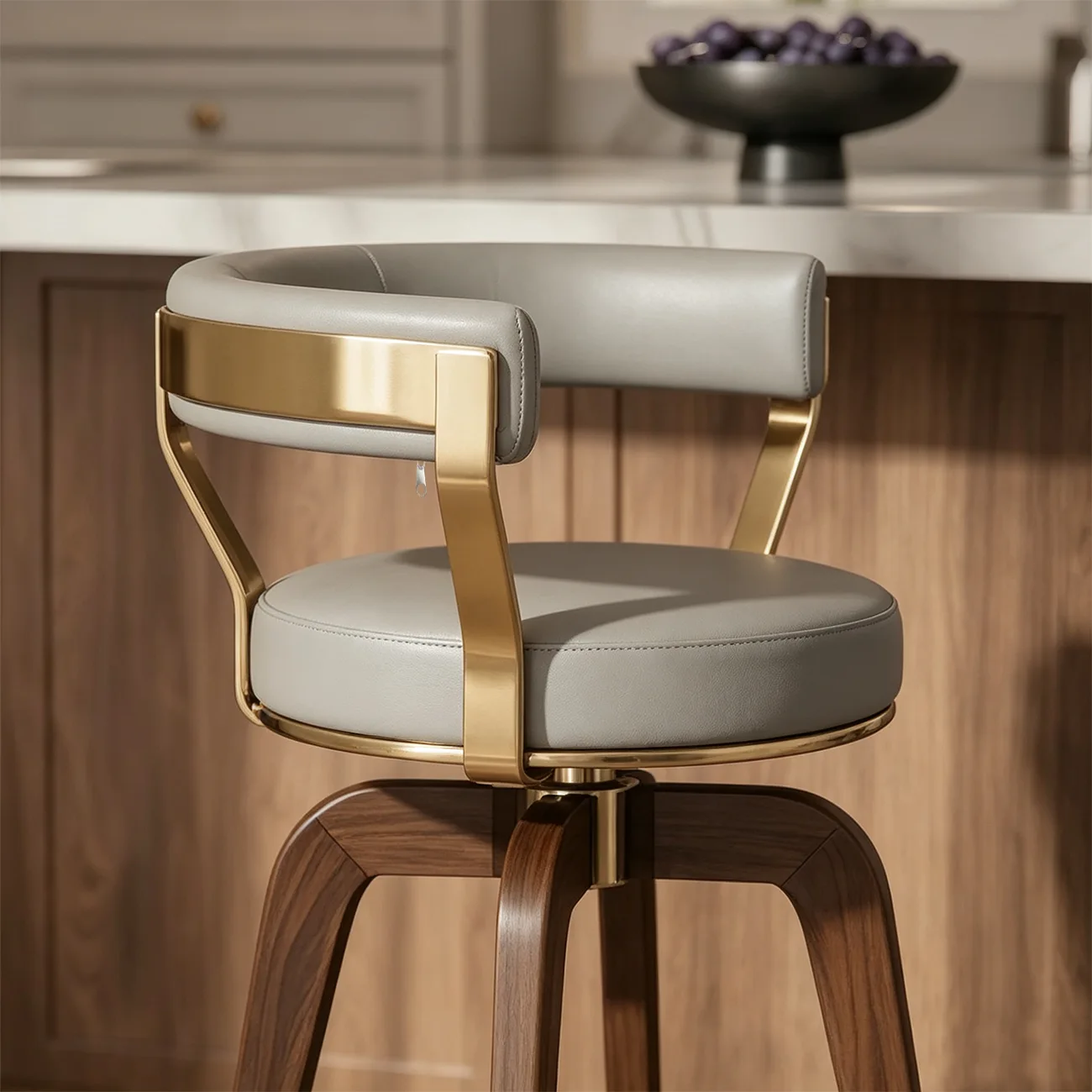 Swivel Mid Century Modern Counter Height Leather Bar Stools Image - 3 | homeyfad