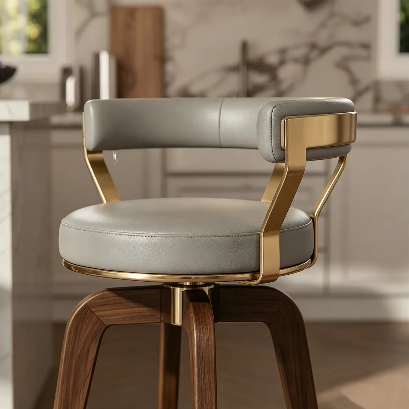 Swivel Mid Century Modern Counter Height Leather Bar Stools Image - 4 | homeyfad