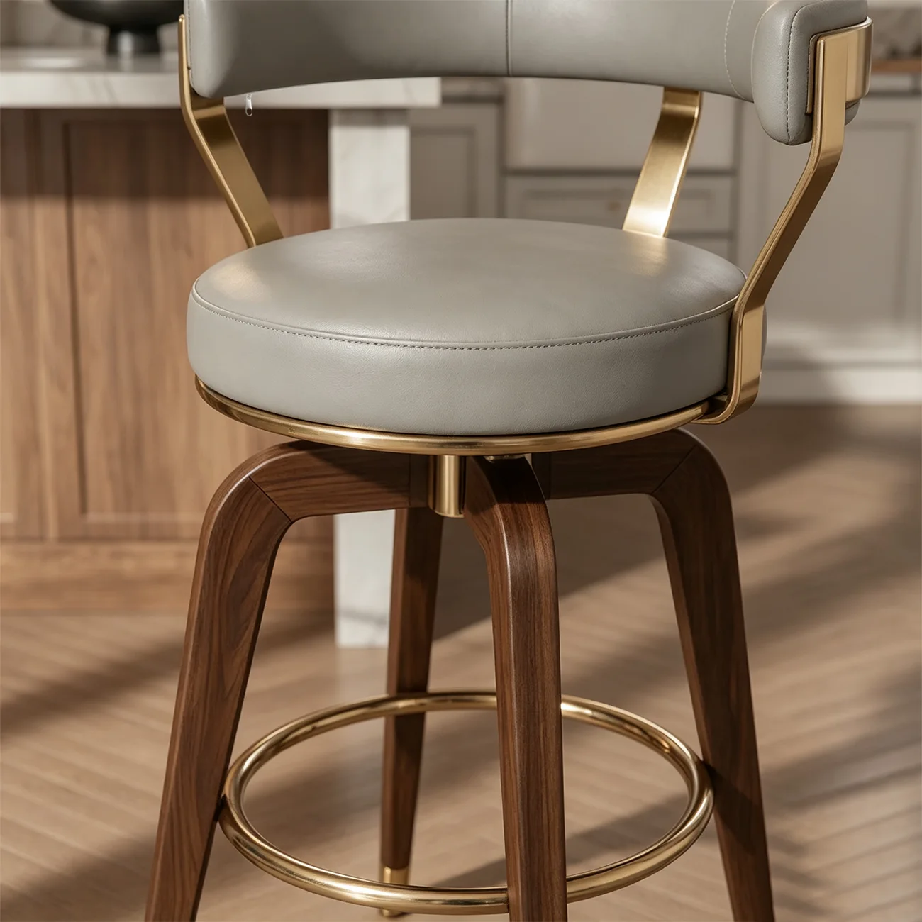 Swivel Mid Century Modern Counter Height Leather Bar Stools Image - 5 | homeyfad