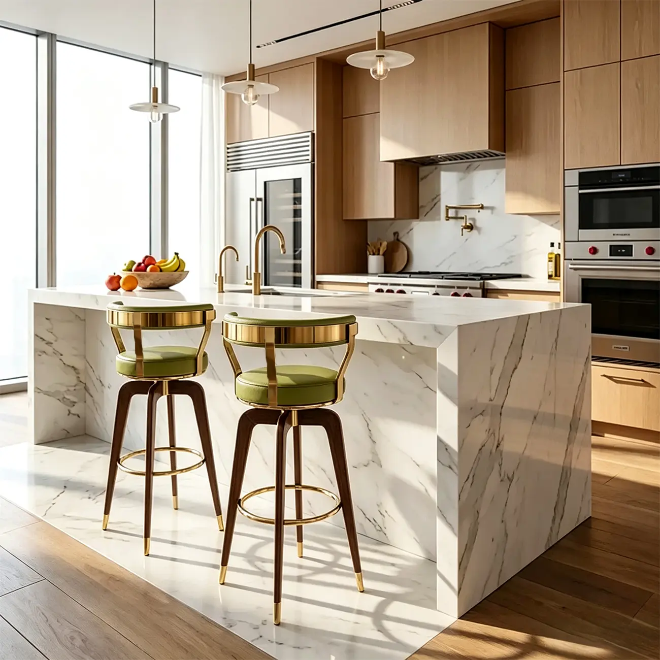 Swivel Mid Century Modern Counter Height Leather Bar Stools Image - 8 | homeyfad