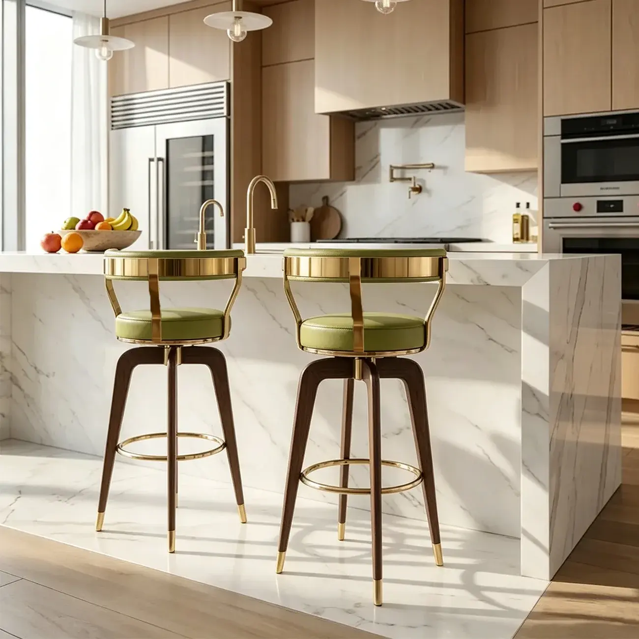 Swivel Mid Century Modern Counter Height Leather Bar Stools Image - 9 | homeyfad