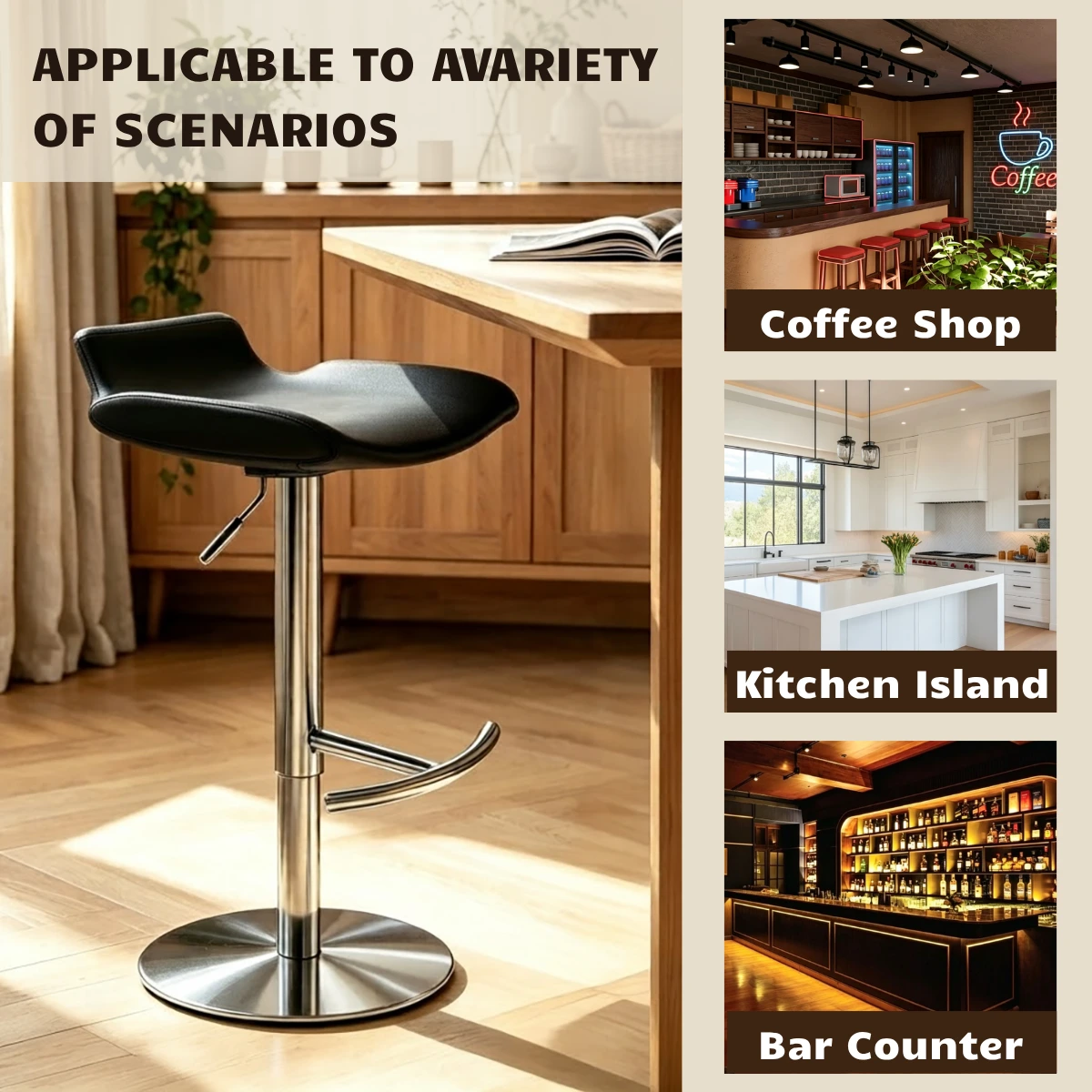 Modern Gray Swivel Metal Frame Adjustable Bar Height Stools Image - 7 | homeyfad