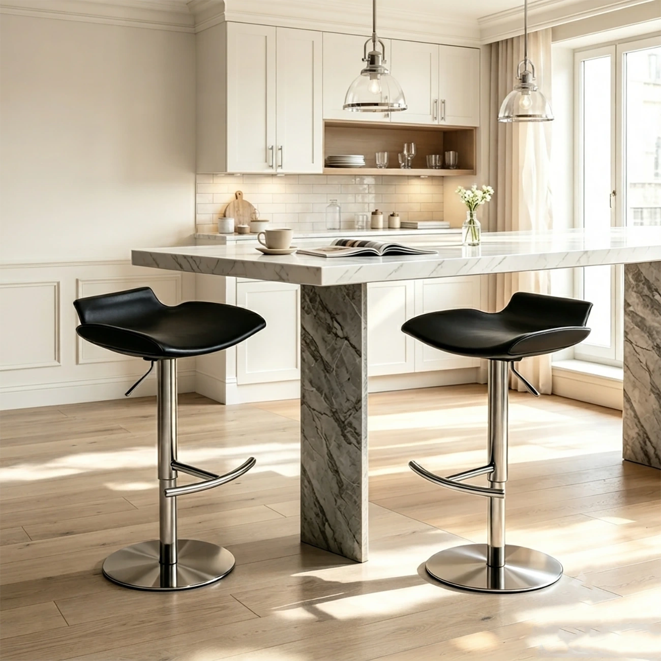 Modern Gray Swivel Metal Frame Adjustable Bar Height Stools Image - 1 | homeyfad