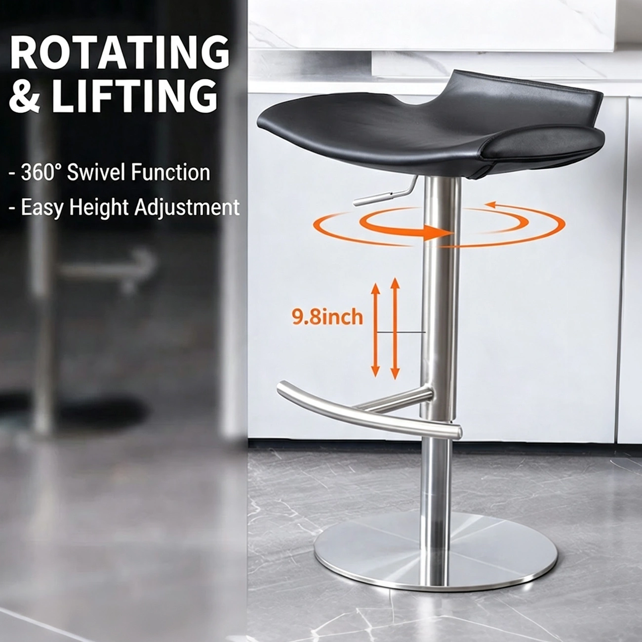 Modern Gray Swivel Metal Frame Adjustable Bar Height Stools Image - 4 | homeyfad