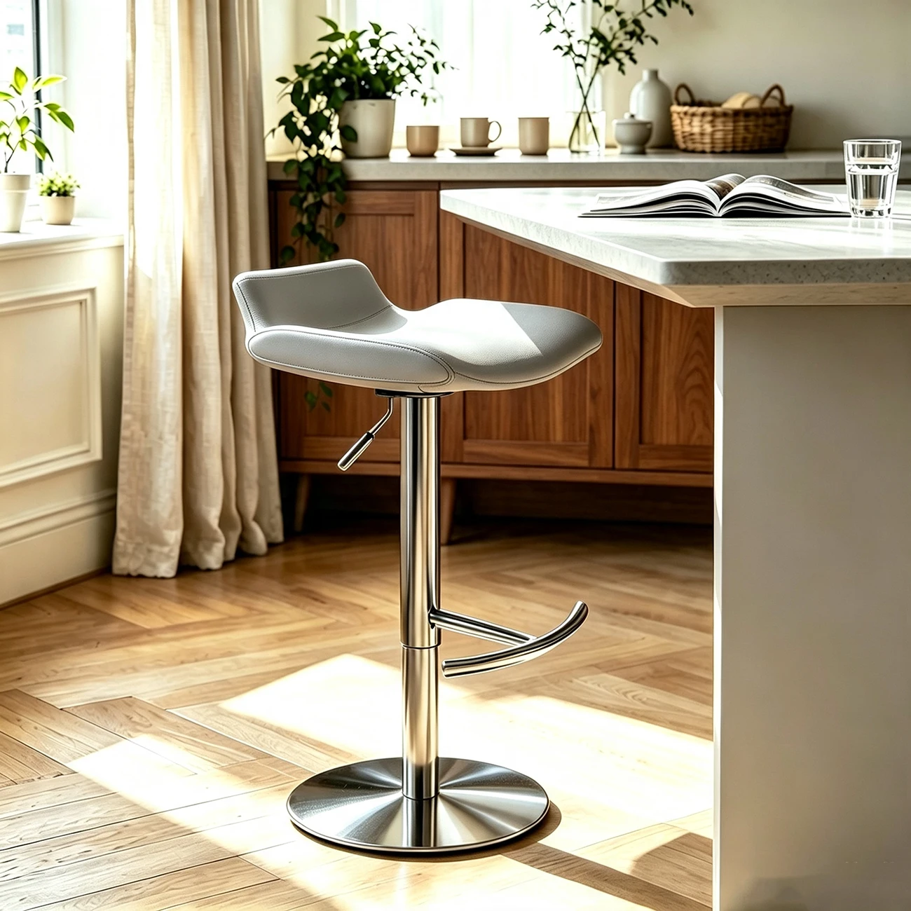 Modern Gray Swivel Metal Frame Adjustable Bar Height Stools Image - 9 | homeyfad