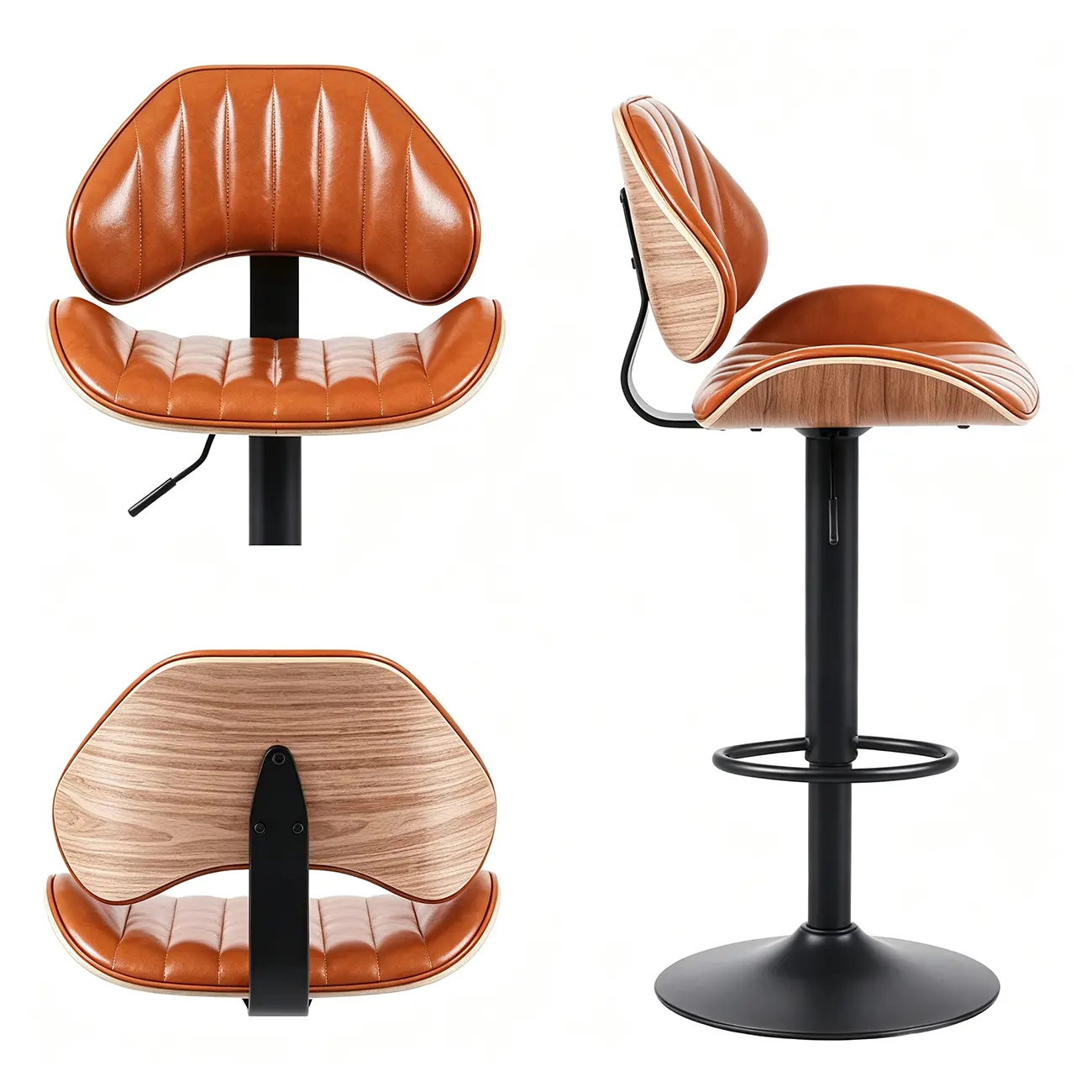 Modern Adjustable Faux Leather Swivel Bar Stools Set of 2 for Kitchen Island Image - 7 | homeyfad