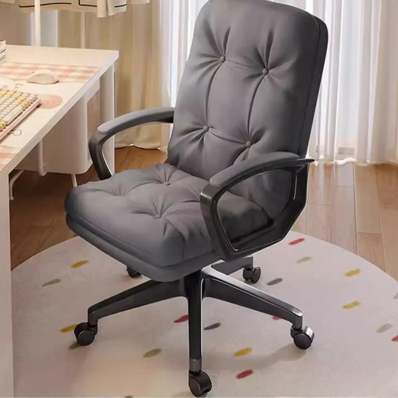 Modern White Fabric Ergonomic Adjustable Office Chair Image - 3 | homeyfad