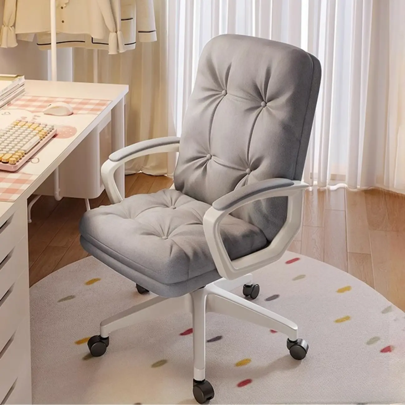 Modern White Fabric Ergonomic Adjustable Office Chair Image - 5 | homeyfad