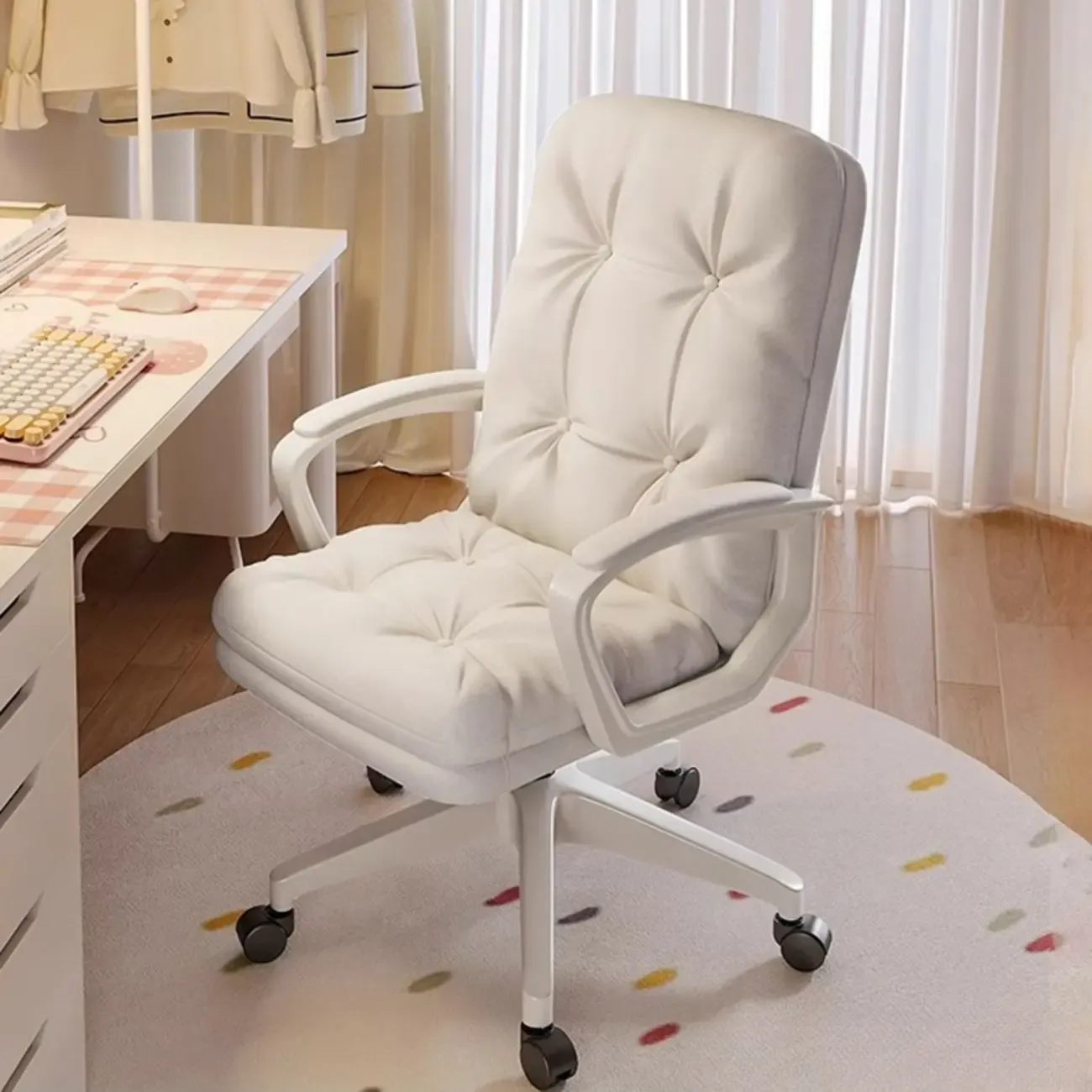 Modern White Fabric Ergonomic Adjustable Office Chair Image - 6