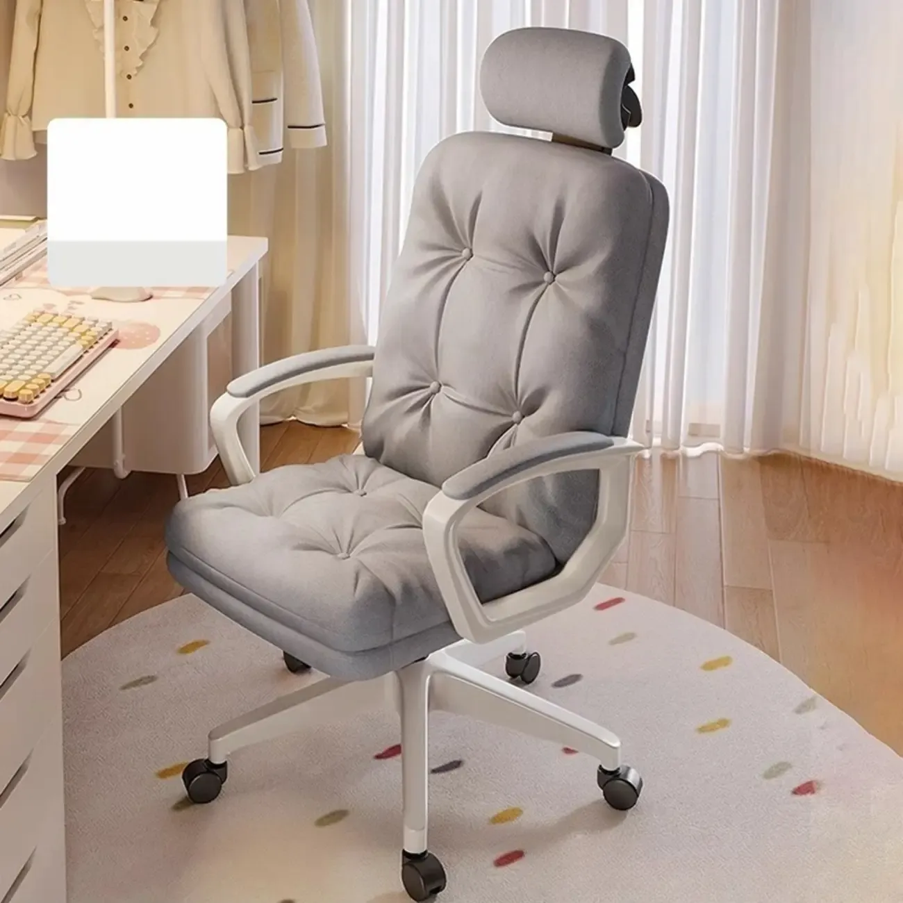 Modern White Fabric Ergonomic Adjustable Office Chair Image - 4