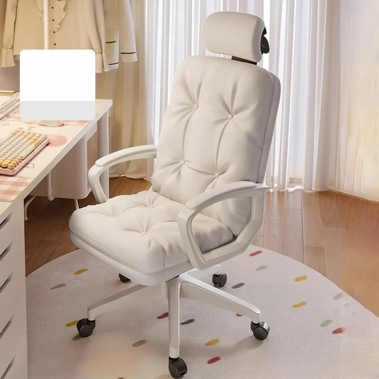Modern White Fabric Ergonomic Adjustable Office Chair Image - 2